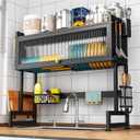 SNSLXH 2-Tier Over The Sink Dish Drying Rack, 33.66"31.1"11.81", Large Sink Rack for Kitchen, Saving Kitchen Space, Cover Design Holds Dishes, Bowls, and Cutlery, Kitchen Sink Shelf