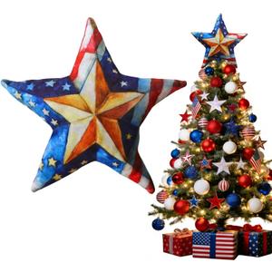 Patriotic Memorial Day 4th of July Christmas Tree Topper, 9 Inches Large Patriotic Memorial Day Independence Day Christmas Tree Decorations for Home Indoor Party, 8.6 x 9.4 x 4.3 inches