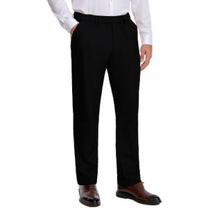 voeeron Mens Elastic Waist Pants for Seniors No Iron Stretch Waistband Mens Slacks with Expandable Waist (44W x 32L, Black)