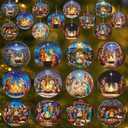 Qunclay 36 Pcs Christmas Nativity Scene Ornaments Wooden Religious Christmas Tree Decorations Birth of Jesus Christian House Xmas Wood Hanging Ornaments for Tree Home Window Xmas Gift(Colorful,Retro)