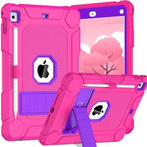 BMOUO Case for iPad 6th 5th Generation (9.7 inch, 2018/2017), Shockproof Protective iPad 9.7 Case with Built-in Stand/Pencil Holder for iPad 6th/5th Gen, Air 2, Magenta