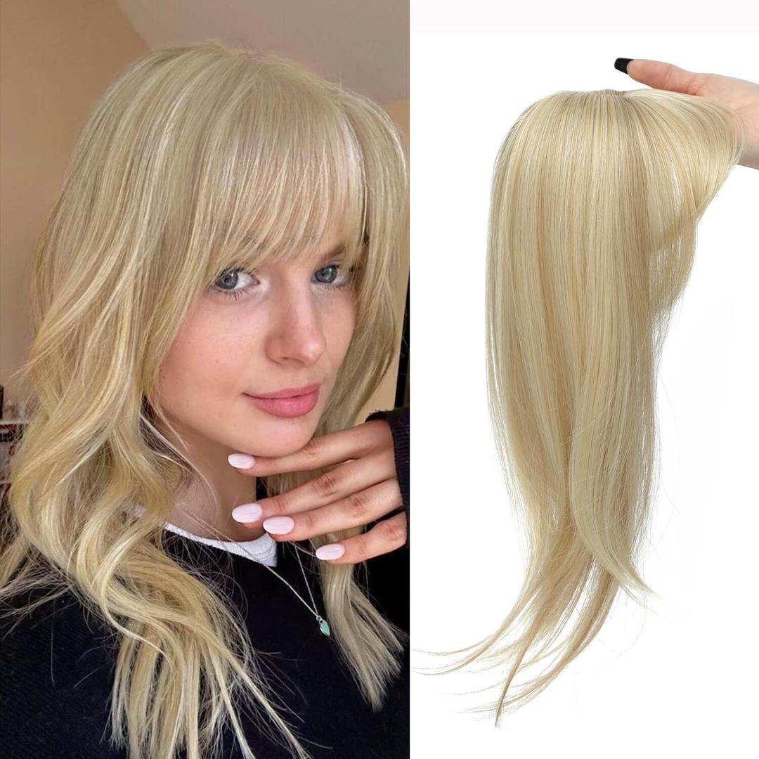 MORICHY Clip in Bangs 360° Clip in Hair Extensions,Blonde Bangs with Long Layered 16 inch Hair Hairpieces for Women Curved for Daily Wear