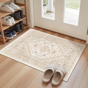 zesthome 2x3 Entryway Rug, Soft Washable Rugs, Non Slip Area Rug, Stain Resistant Low Pile Rugs for Bedroom, Vintage Rug for Door Mat, Kitchen (Cream/Beige,2'x3')