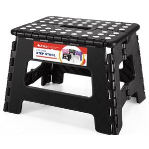ACSTEP Folding Step Stool 9'' Tall Kids Step Stool Holds Up to 300 lb Plastic Foldable Step Stools for Kids Non-Slip Surface with Carry Handle Collapsible Stool for Home, Outdoor and Indoor, Black
