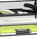 DALTACK 3 Tier Paper Organizer with Handle, Mesh Metal Desk Organizer with Sliding Paper Trays for Letter/A4 Paper, Mail, Bills & Folders, Black