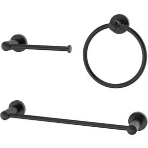 FILTA Bathroom Hardware Set, Matte Black Towel Rack Set Towel Bar Set for Bathroom, 3 Pieces Bathroom Towel Holder Set, Bath Hardware Set with 16 Inch Towel Bar.