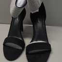 Women's High Heel Sandals Open Toe Ankle Tie Dressy Heeled Sandals for Prom, Party, Evening Events, 3.93 Inch Comfortable Thin Block Heels (Black Cloth) 9.5