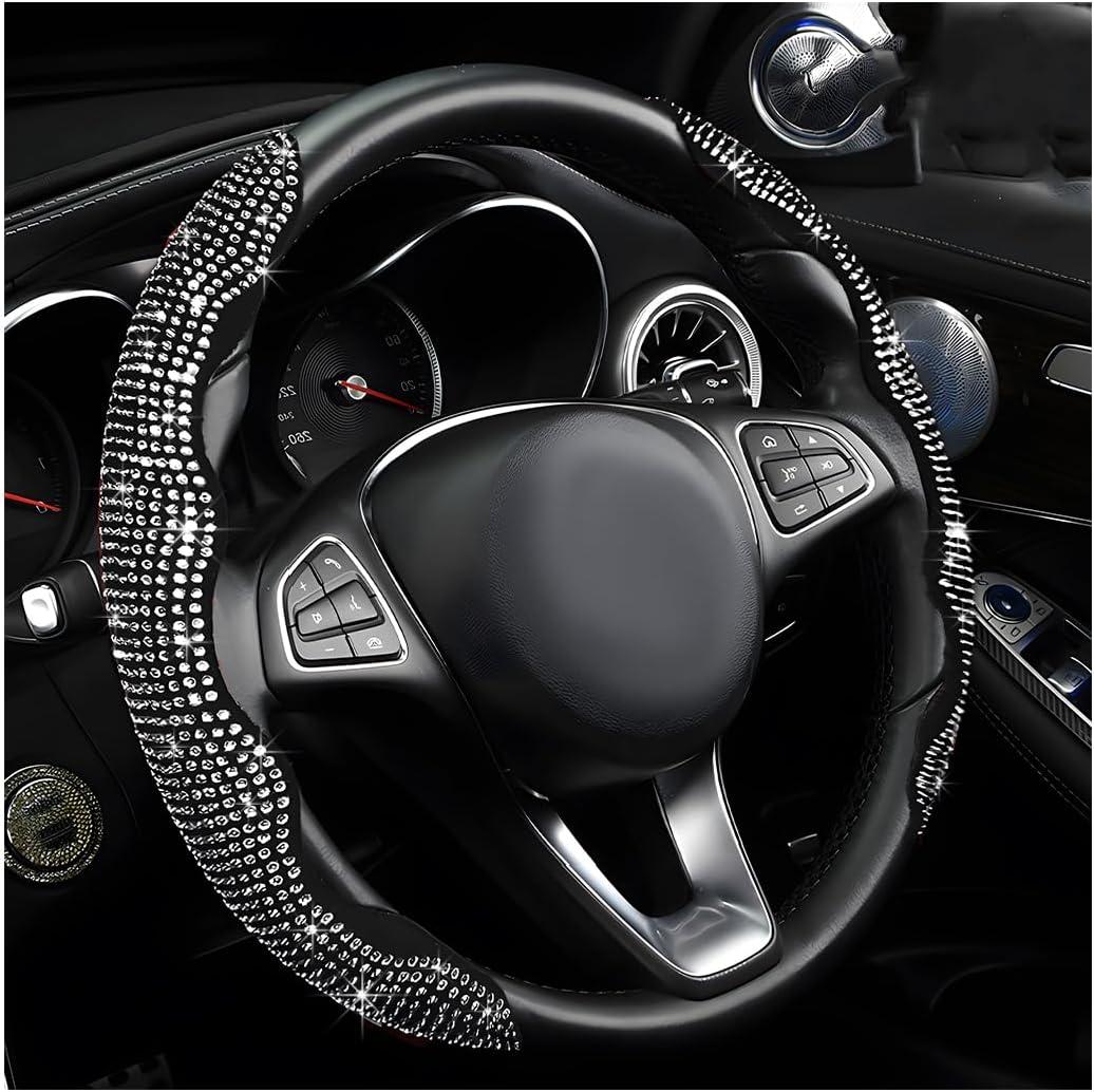 2 PCS Steering Wheel Cover, Segmented Car Wheel Covers with Crystal Rhinestones, Non-Slip Protector Bling Sparkly Decoration for Most Steering Wheels, Car Accessories (White)