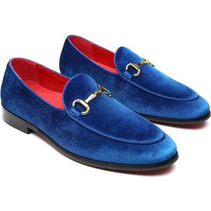 Men's Velvet Loafers Wedding Party Prom Homecoming Shoes (10, Blue)