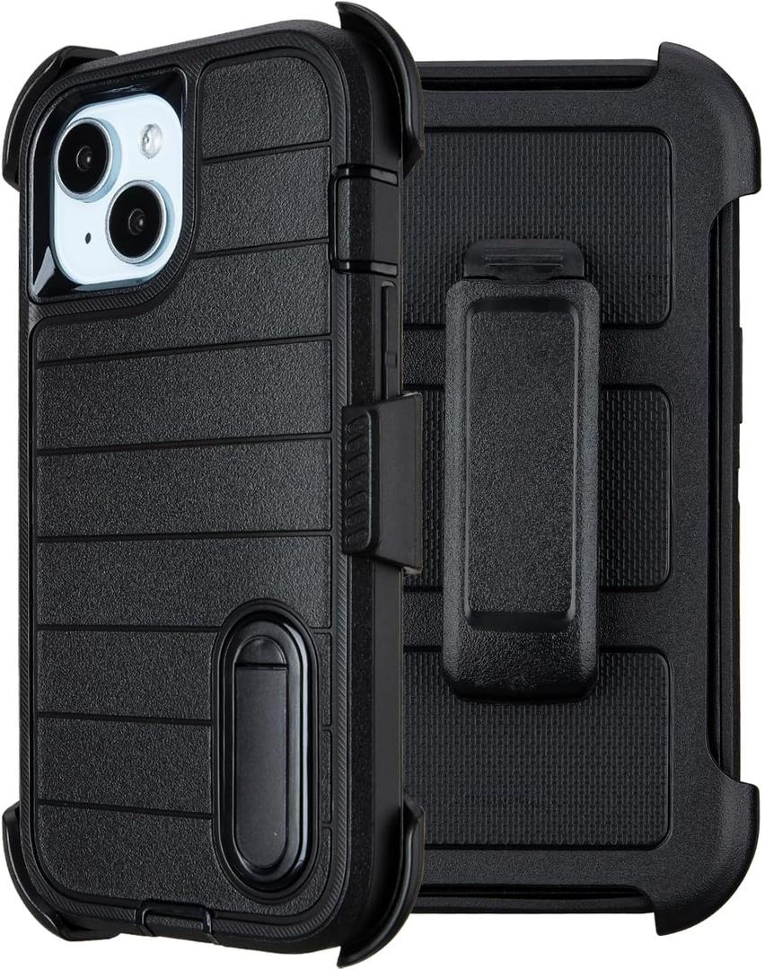 Black Case for iPhone 13 Case with Belt Clip Holster, Heavy Duty iPhone 13 Cases Protective, Shockproof Defender Phone Cover for iPhone13 6.1 inch