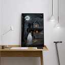 XWNLTEPK Halloween Canvas Wall Art Spooky Ghost Figure Haunted House Poster Moonlit Trees Foreboding Silhouette Wall Print Dark Gray Black Decor Living Room Bedroom (8x12in Black Framed, A05)
