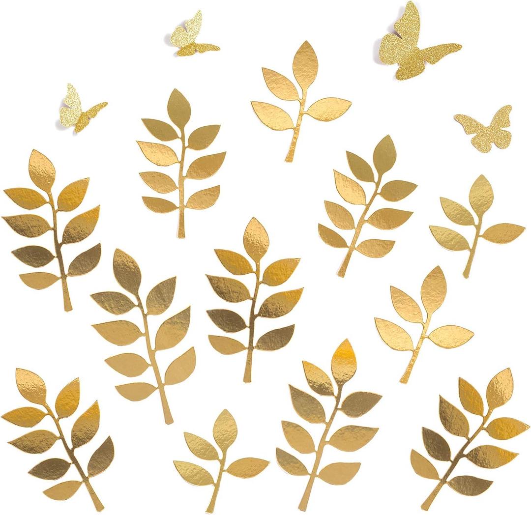 Paper Leaves Set Decor Flower Golden Decorations for Decals Family Tree Photo Wall Crafts Leaf Glitter Butterfly Baby Shower Backdrop Nursery 16pcs