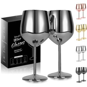 VERISA Stainless steel black glasses,18oz Unbreakable red elegant glasses metal goblet long stem metal black goblet outdoor Party