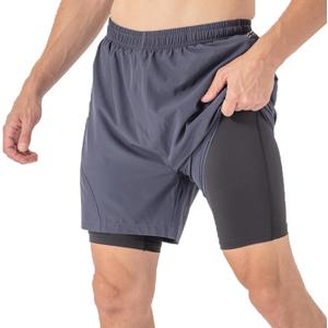 Off-Season Sale Mens Running Shorts with Compression Liner 2 in 1 Gym Shorts 5 Inch Lightweight Quick Dry (Gray, XXXL)
