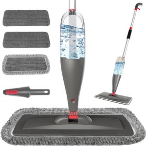 Spray Mop for Floor Cleaning with 3pcs Washable Pads - Wet Dry Microfiber Mop with 800 ml Refillable Bottle for Kitchen Wood Floor Hardwood Laminate Ceramic Tiles Dust Cleaning (Gray)