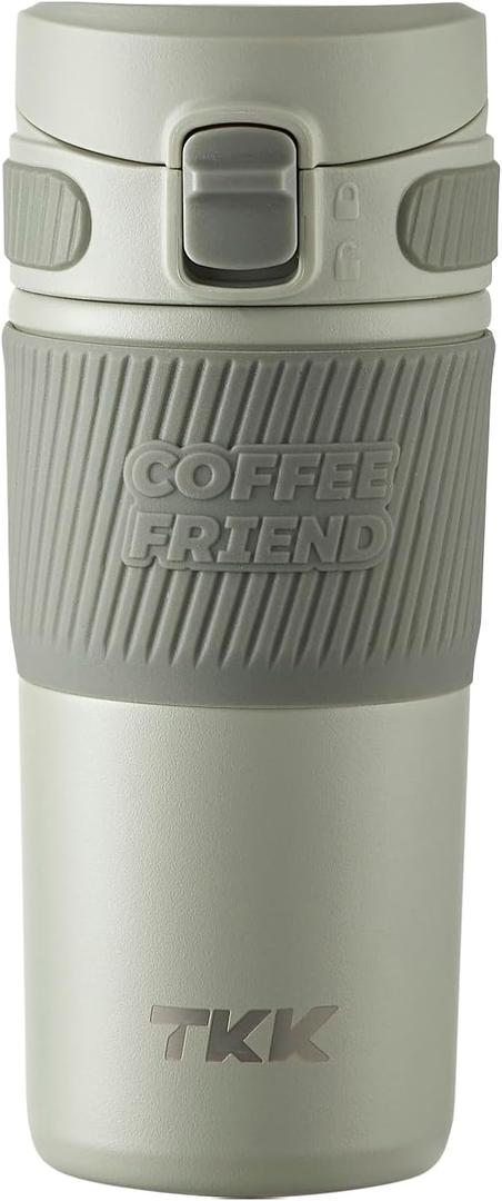 TKK Coffee Travel Mug 15 oz Insulated Stainless Steel Coffee Cup with Flip Lid, Leak Proof Travel Mug for Coffee, Tea & Drinks, Dishwasher Safe, Green