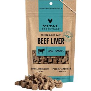 Vital Essentials Freeze Dried Dog Treats | Beef Liver, Single Ingredient | Premium Quality | Grain Free Training Treats for Dogs, 2.1 oz Bag