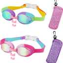 Kids Swim Goggles Age 3-14,2 Pack Swimming for Goggles Children/Boys/Girls with Case (2pk - Rainbow & Pink)