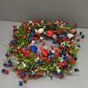 J'FLORU 4th of July Wreath 17 inch Independence Day Wreath Red White Blue Patriotic Wreaths for Front Door with Red White Blue Daisies for July Fourth Memorial Day Flay Day Decor