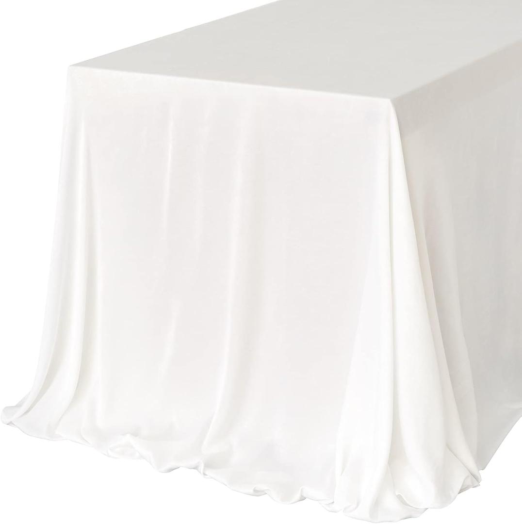 Ling's moment White Wedding Table Cloths in Premium Crumpled Velvet, 9ft x 11ft, Fits 4ft/6ft Rectangular/Round Sweetheart&Head Table for Wedding Reception, Bridal Shower, Birthday Decoration,Banquet