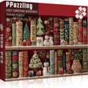 Christmas Bookshelf Puzzle 1000 Pieces for Adults, Challenging Cozy Holiday Library Jigsaw Puzzle with Snowman, Christmas Tree, Funny Winter Xmas Aesthetic Art Puzzle