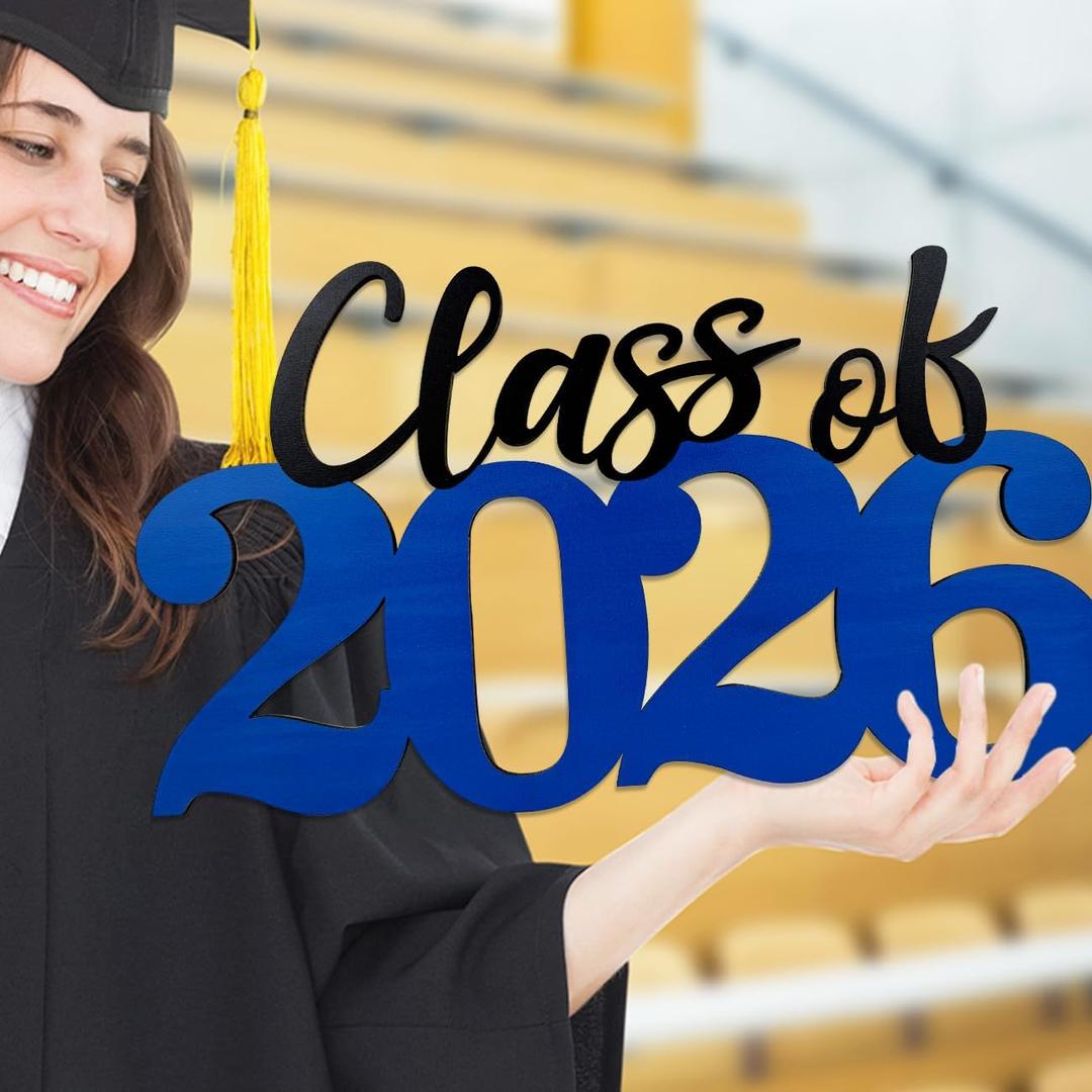 Class of 2026 Wooden Sign Blue Graduation Party Decorations 2026 Graduation Photo Booth Prop for Senior Gradua Party