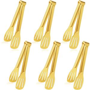 JCREN Serving Tongs 6 Pack Stainless Steel Buffet Tongs Kitchen Tongs, Small Tongs Gold Tongs Serving Utensils for Party Catering, Gold,7 Inch