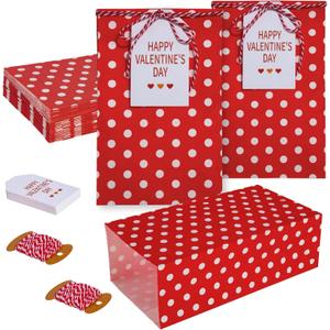 AISunGoo 30 Pcs Valentines Day Gift Bags with Cards for Kids Classroom Parties, Paper Treat Bags for Valentines Party Favors (Red-Circle)