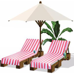 Fumete 2 Pack Lounge Chair Covers 30 x 85 Inch Pool Chaise Lounge Towels Microfiber Beach Chair Towel Portable Striped Outdoor Patio Furniture Cover for Sunbathing Picnic Spa(Pink)