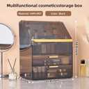 Large 3-Tier Makeup Organizer with Drawers and Lipstick Holder, Dustproof Waterproof Skincare Storage Box for Bathroom Countertop, Vanity Cosmetic Organizer,Clear Black