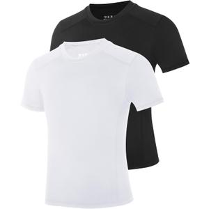 Boys Compression Shirt Short Sleeve, Youth Quick Dry Basketball Football Undershirts, Kids Athletic Sports Base Layer, M, 2 Pack: Black+white