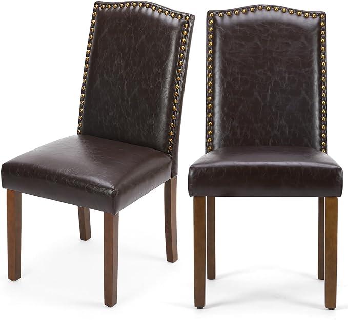 DUMOS Dining Chairs Set of 2, Modern PU Leather Kitchen Table Chairs with Wooden Legs and Padded Seat for Dining Room/Kitchen/Living Room/Restaurant, Brown