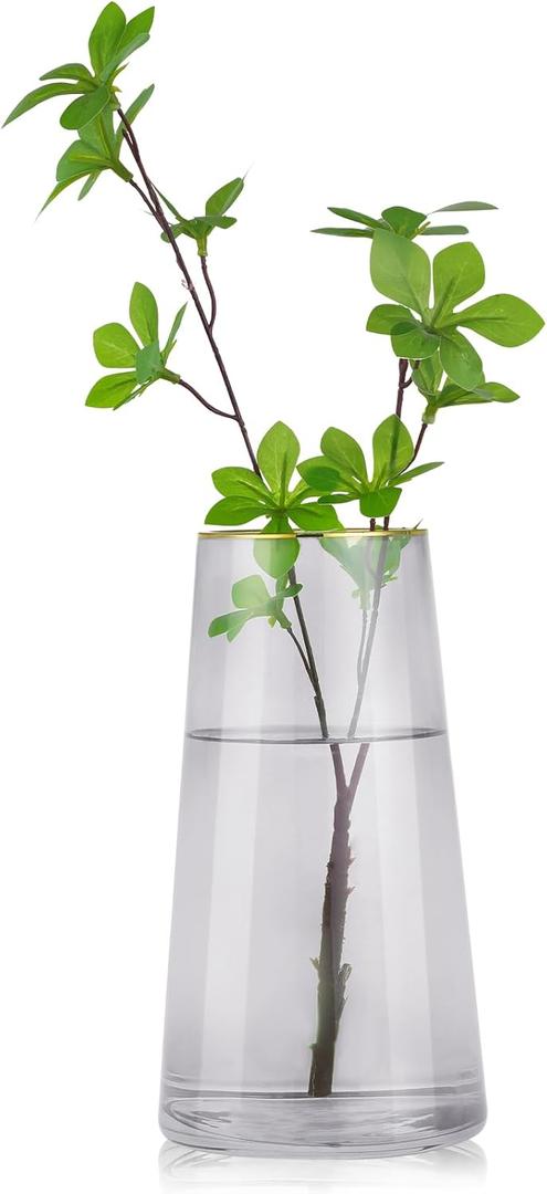 WHJY 9 inch Gray Clear Glass Vase for Table Centerpieces Home Dcor, Flower vase Modern Glass Bottles Decorative-Gray