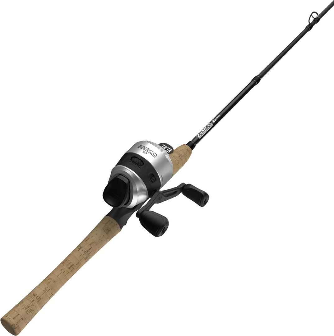 Zebco 33 Cork Reel and Fishing Rod Combo, Graphite Rod with Cork Handle, QuickSet Anti-Reverse Fishing Reel with Bite Alert, Black