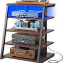 Armocity 5-Tier AV Media Stand with Power Strips, Media Console with LED Lights, Audio Tower Rack with Adjustable Shelves, Stereo Stands and Racks, 40.8'', Black Walnut