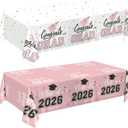 Oigco 2 Pack Pink Graduation Tablecloths, Graduation Decorations Class of 2026, Congrats Grad Plastic Table Cloths for Graduation Party Decorations, 54 x 108 Inch