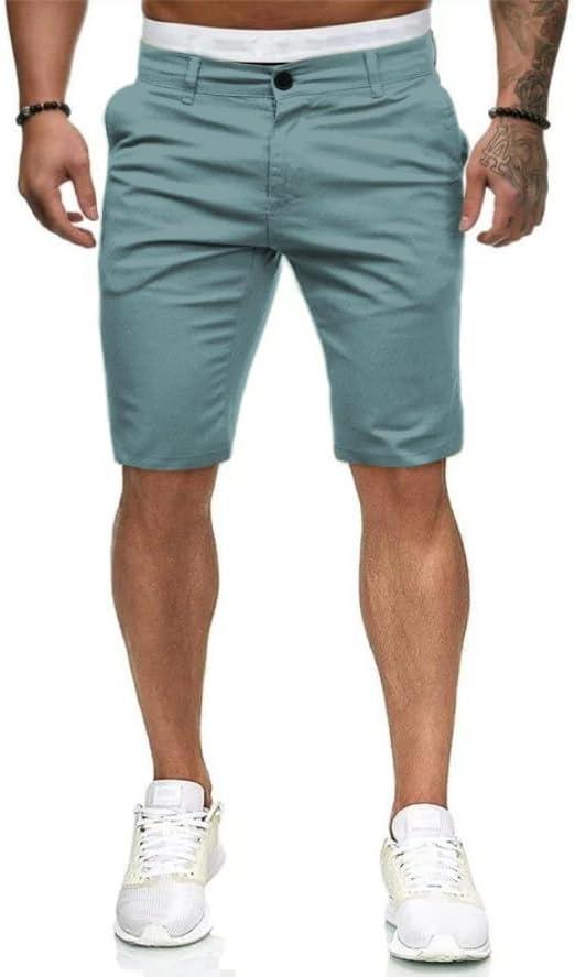 HUNGSON Mens Slim Fit Shorts Stretch Chino Short Pants(Blue Green,30) 