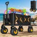 Heavy Duty Beach Wagon with Big Wheels for Sand, 10" Wheel Collapsible Wagons Foldable Large Wagon Cart Folding All Terrain for Camping