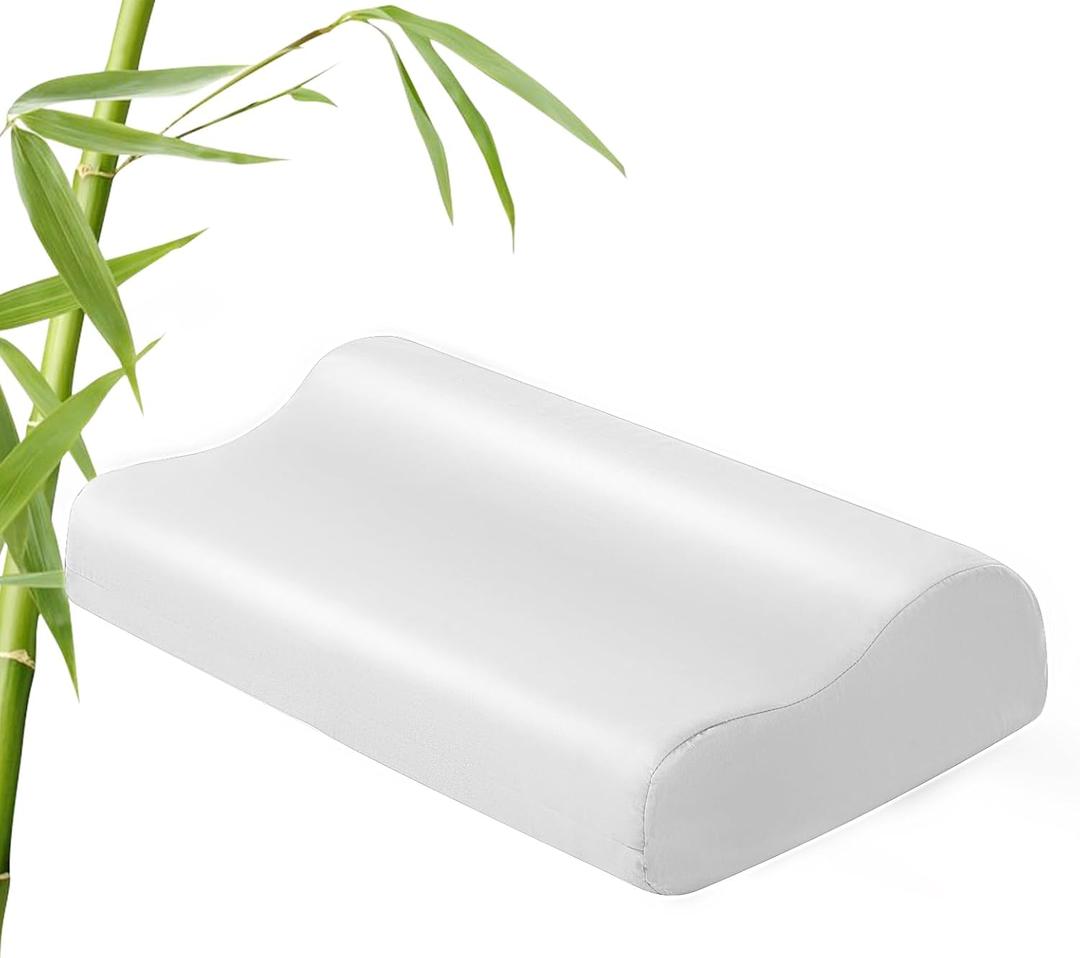 Cooling Contour Pillowcase- Rayon Derived from Bamboo Contour Cervical Neck Pillow Case Cover- Breathable Silky Soft Pillowcase for Hot Sleepers,24 x14 x5/3.7 Inches 1 Piece White
