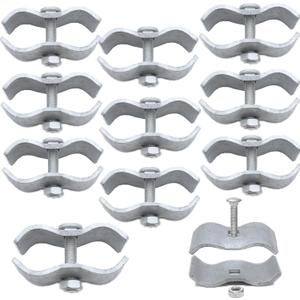 10 Pack Dog Kennel Clamps, 1-3/8" Chain Link Fence Panel Clamps, Galvanized Steel for Round Pipe Panel Frame for Temporary Dog Kennels, Chicken Coops, Metal Cage, Bolts & Nuts include