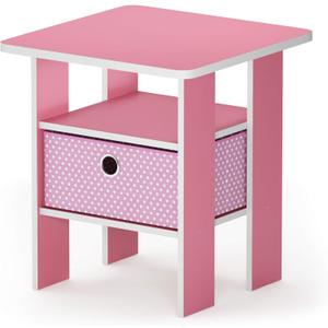 Furinno Andrey End Table / Side Table / Night Stand / Bedside Table with Bin Drawer, Pink/Light Pink (1-Pack, Center Bin)