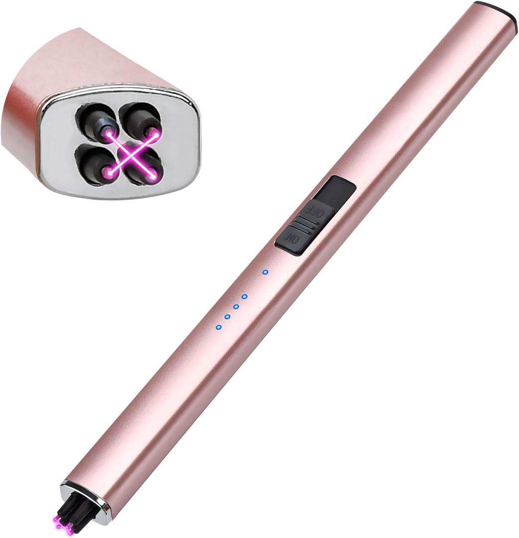 Valentines Day Gifts for Her Women: Electric Candle Lighter Rechargeable USB Mothers Day Birthday Gifts Windproof Flameless Dual Arc Camping Kitchen Lighters for Candle Safety Lock Gift for Mom (Pink)