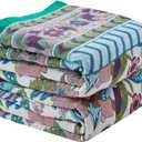 Boho Blanket Soft Muslin BohoThrow Blanket, 100% Cotton Floral Printed Farmhouse Decor All Season Reversible Rustic Throw for Sofa Couch Chair (White, 90"x98")