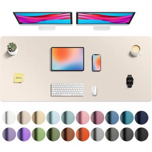 Aothia Faux Leather Desk Mat - Non-Slip PU Leather Desk Blotter, Waterproof Writing Surface, Large Desk Pad for Office & Home (Eggshell, 55" x 24")