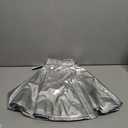 EXCHIC Women's Shiny Metallic Wet Look Stretchy Flared Mini Skater Skirt, Silver, Large