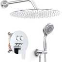 SR SUN RISE Shower System, 12 inch Multifunction Shower Faucet Set, 6 Setting High Pressure Handheld Rain Shower Head Kits, Valve Included - Push Button Diverter,Stainless Steel,Polished Chrome