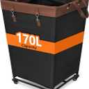 44 Gal (170L) Laundry Hamper with Wheels, Large Capacity Laundry Basket with Wheels and Handle, Fabric Rolling Dirty Clothes Hamper for Bathroom Dorm Closet Home Hotel, Black