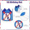 Baseball 1/2 Birthday Decorations Kit - Includes 1/2 Way to First Banner, High Chair Garland, Cake Topper, Soft Crown & Photo Backdrop for 6-Month Rookie Party