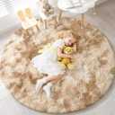 EVOIONOS Tie-Dye Camel Round Rug for Bedroom, 4x4 Ft Fluffy Soft Circle Area Rugs for Living Room, Plush Shaggy Circular Carpet for Indoor Floor Bedside Kids Nursery, Home Decor Aesthetic