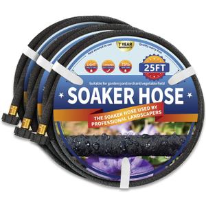 3 Pack Soaker Hose 25 FT, 1/2 Diameter Heavy Duty Soaker Hoses 75 FT for Garden Beds To Save 70% Water, Short Drip Soaker Hose for Vegetable Beds (3 Pack 25 FT)